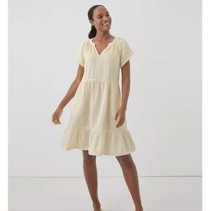 PACT Double Gauze Thrown And Go Buter Yellow Short Sleeve Beachy Dress Sz M